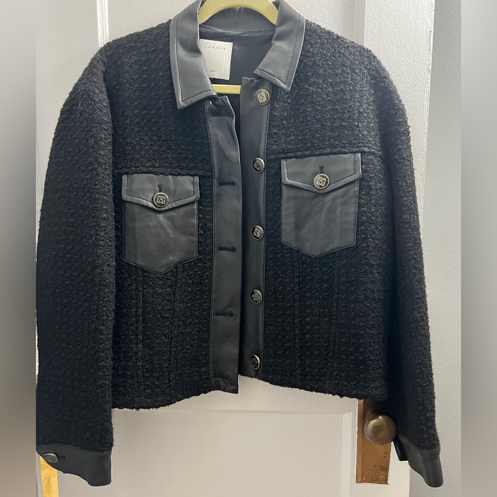 Sandro Black Textured Shirt Jacket NWOT